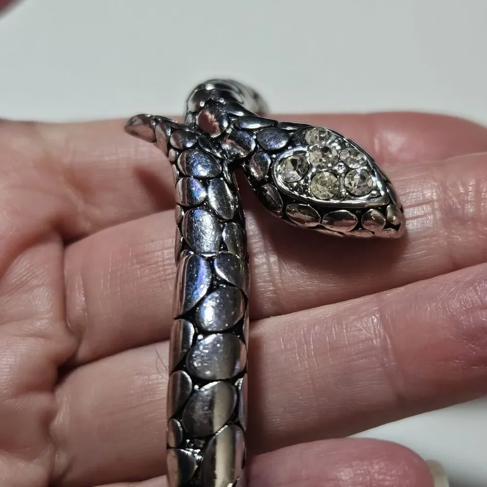 Crystal Snake Stretch Bracelet in Silver Tone Heart Head 7